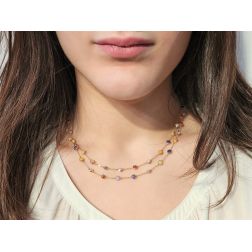 Photo of worn Long necklace with yellow gold multicolor stones