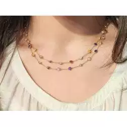 Photo of worn Long necklace with yellow gold multicolor stones
