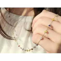 Photo of worn Long necklace with yellow gold multicolor stones