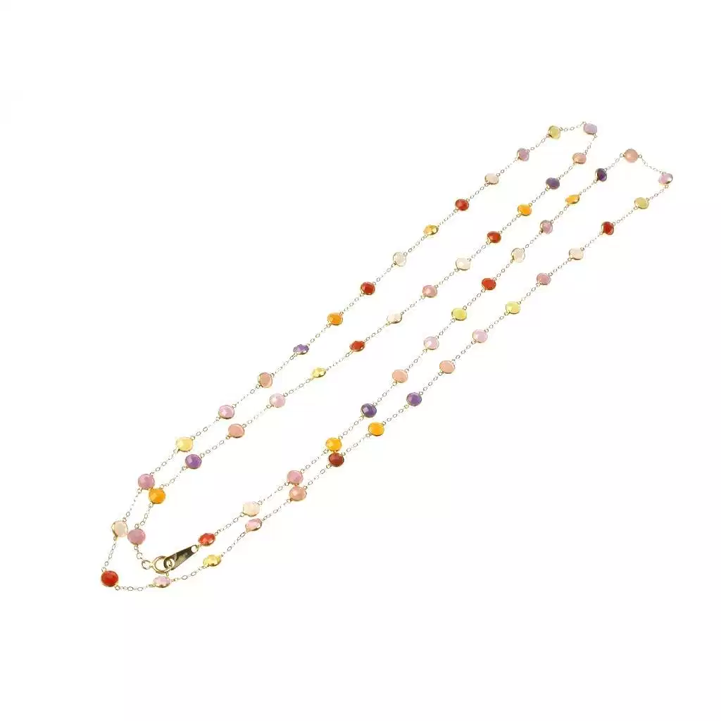 Long necklace with yellow gold multicolor stones