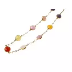 Long necklace with yellow gold multicolor stones