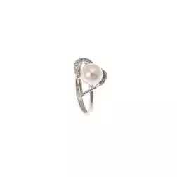 Anello a forma di cuore con perla e zirconi