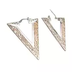 Orecchini triangolari traforati oro rosa e bianco