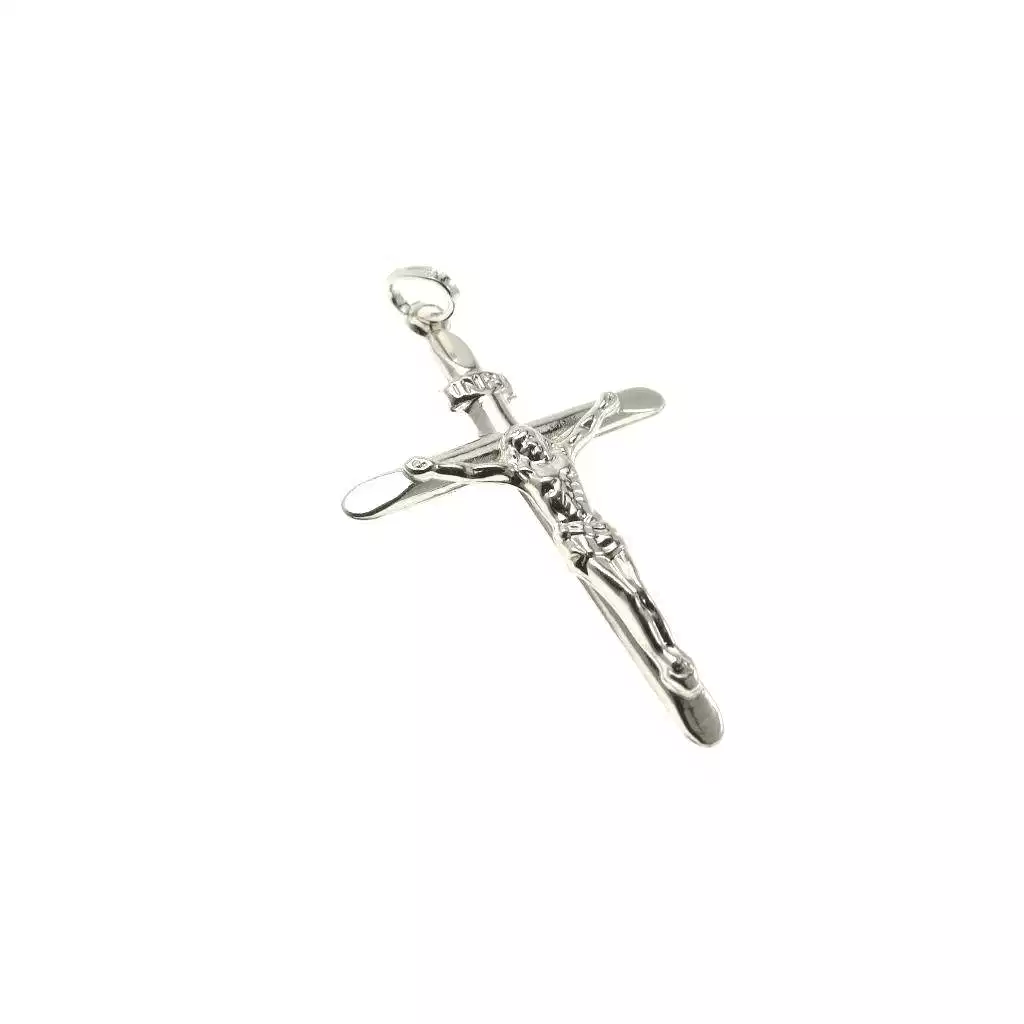 Croce Tronchetto in oro bianco con Cristo