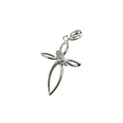 Stylized cross pendent with zircons in white gold