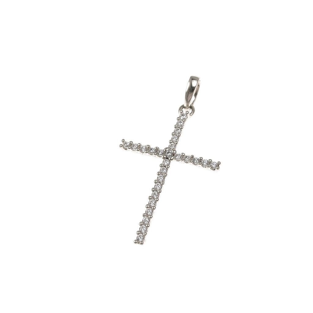 Cross pendent with zircons in white gold