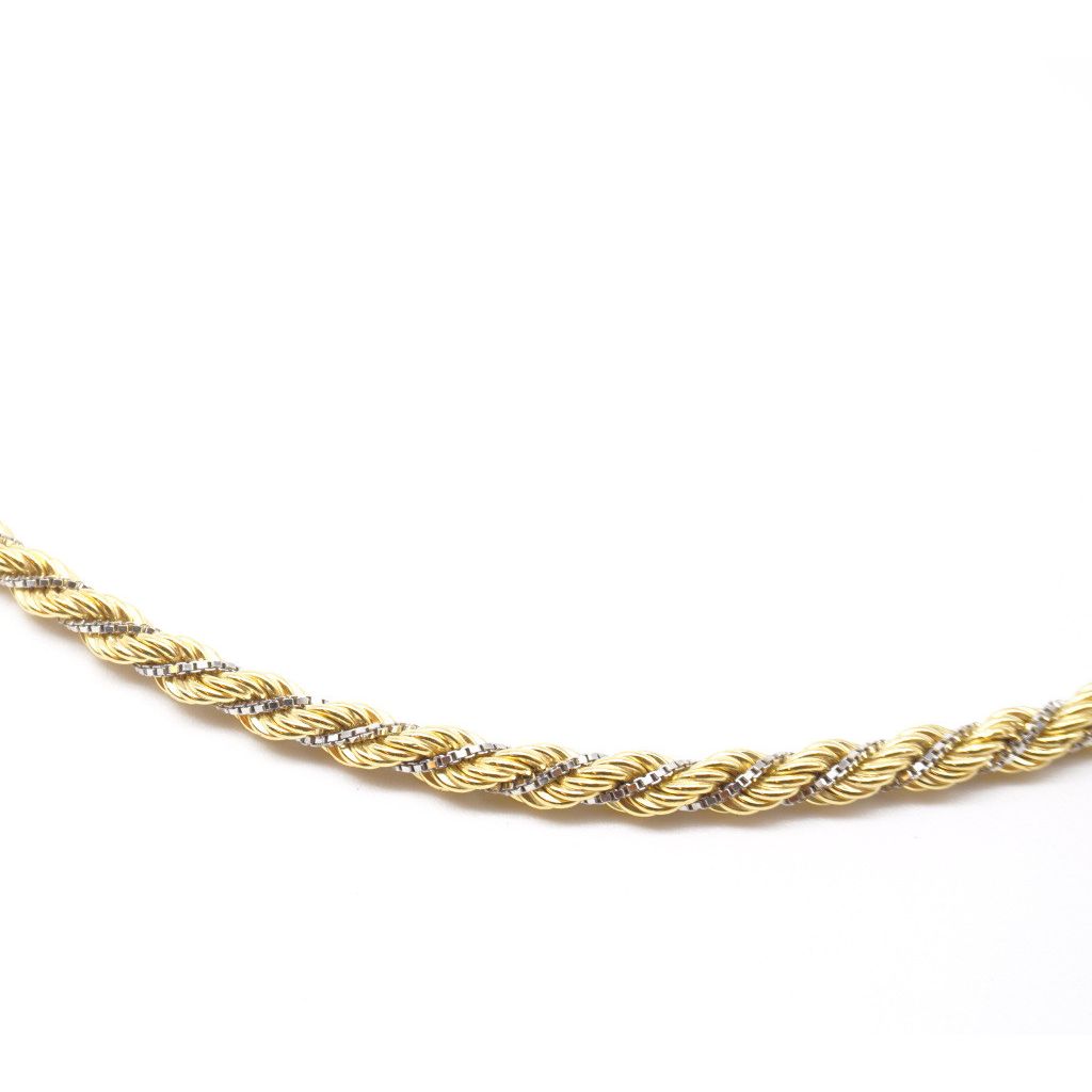 Yellow gold rope necklace with white gold venetian 45cm x 5.30mm