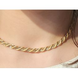 Yellow gold rope necklace with white gold venetian 45cm x 5.30mm