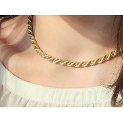 Yellow gold rope necklace with white gold venetian 45cm x 5.30mm