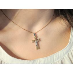 Polished Satin Cross Pendant with Christ white and yellow gold