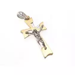 Croce Satinata Lucida con Cristo in oro bianco e giallo