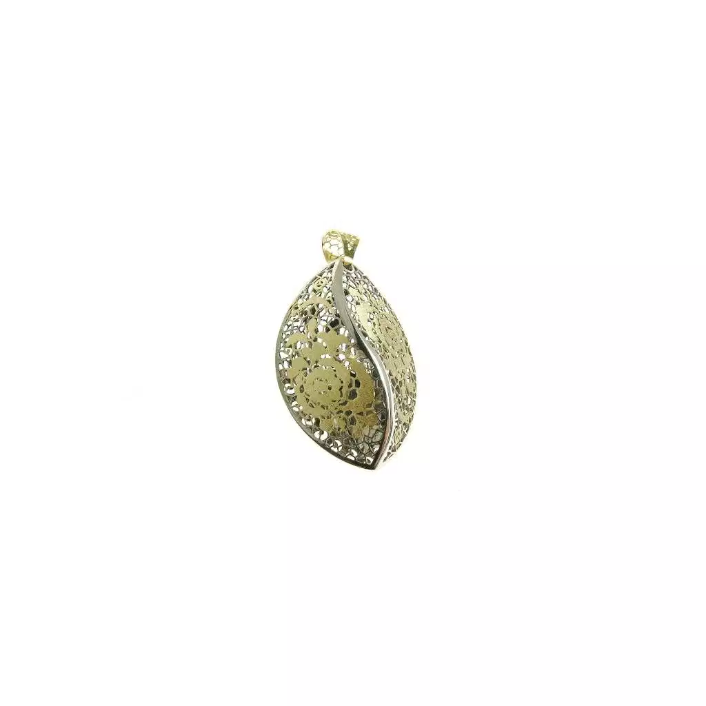 Yellow and white gold holed almond shape charm