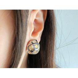 White and yellow gold holed octagonal earrings