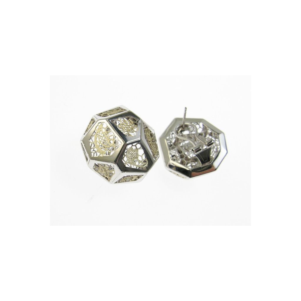 White and yellow gold holed octagonal earrings
