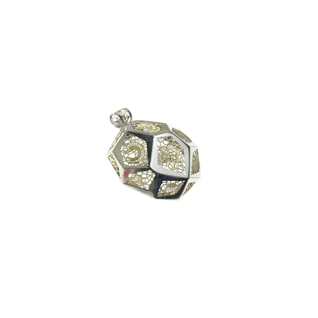 White and yellow gold holed octagonal charm