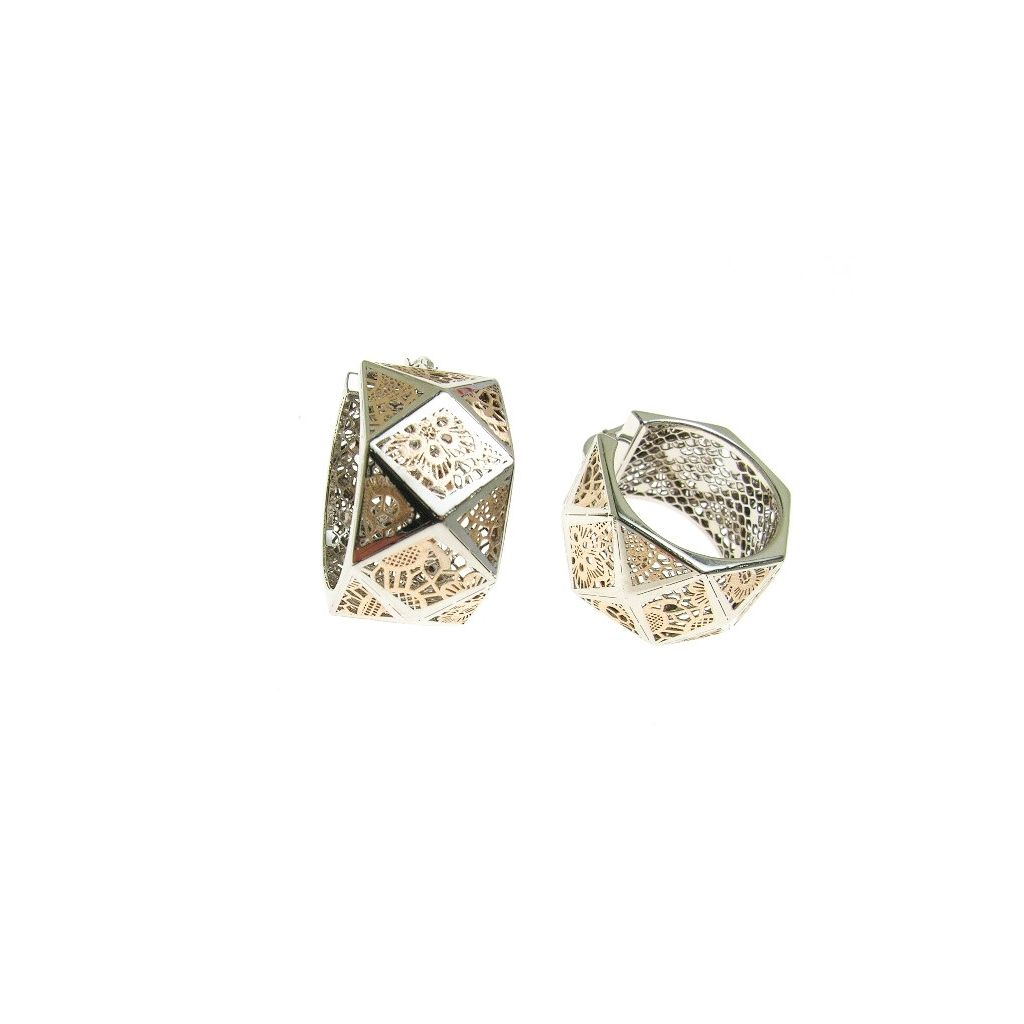 White and rose gold holed octagonal hoops