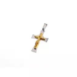 Croce satinata oro bianco con Cristo in oro giallo