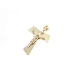 Croce Piatta Rigata con Cristo in oro giallo
