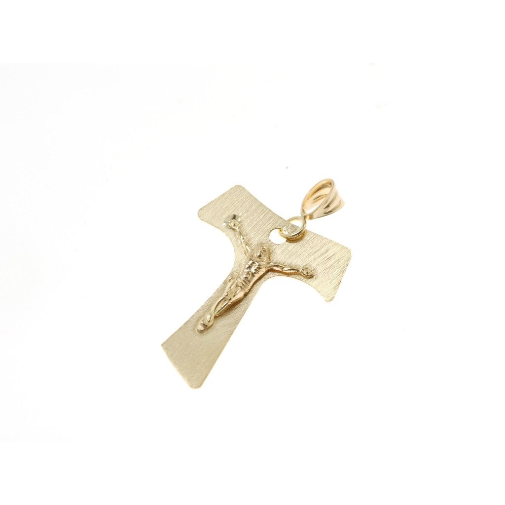 Croce Piatta Rigata con Cristo in oro giallo
