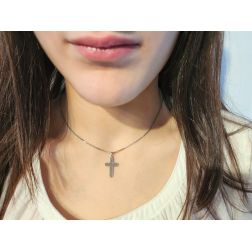 Photo of worn Smooth Rose Gold Cross with White Gold Edges