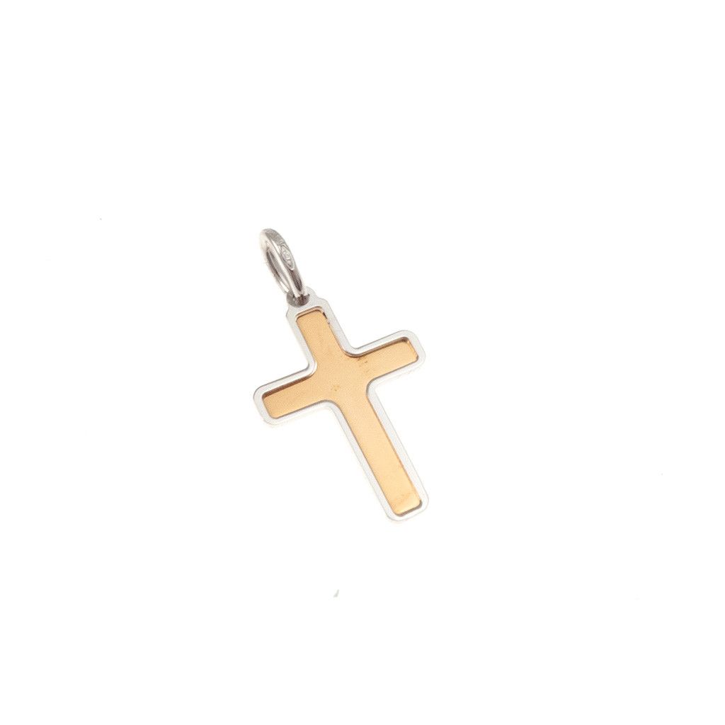 Smooth Rose Gold Cross with White Gold Edges