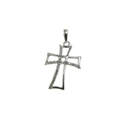 Croce traforata con zirconi oro bianco