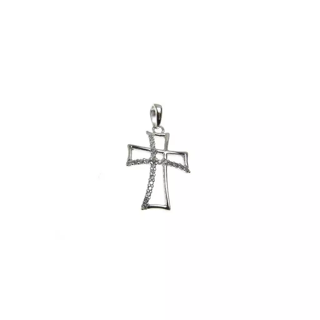 Croce traforata con zirconi oro bianco