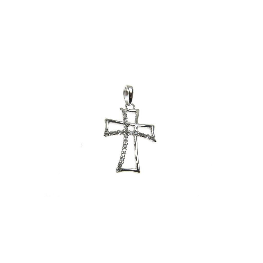 Holed Cross with white gold and zircons