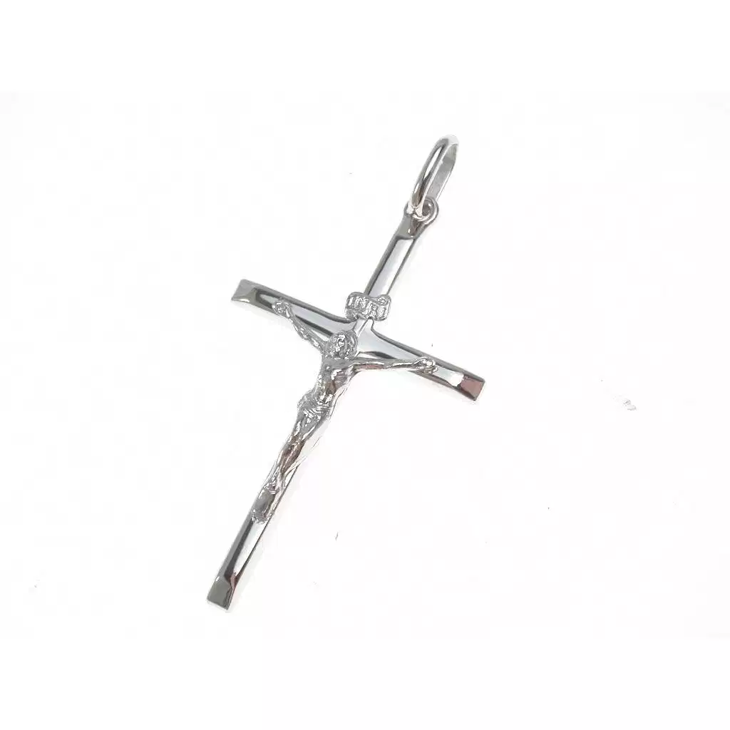 Croce Tronchetto Rettangolare in oro bianco con Cristo