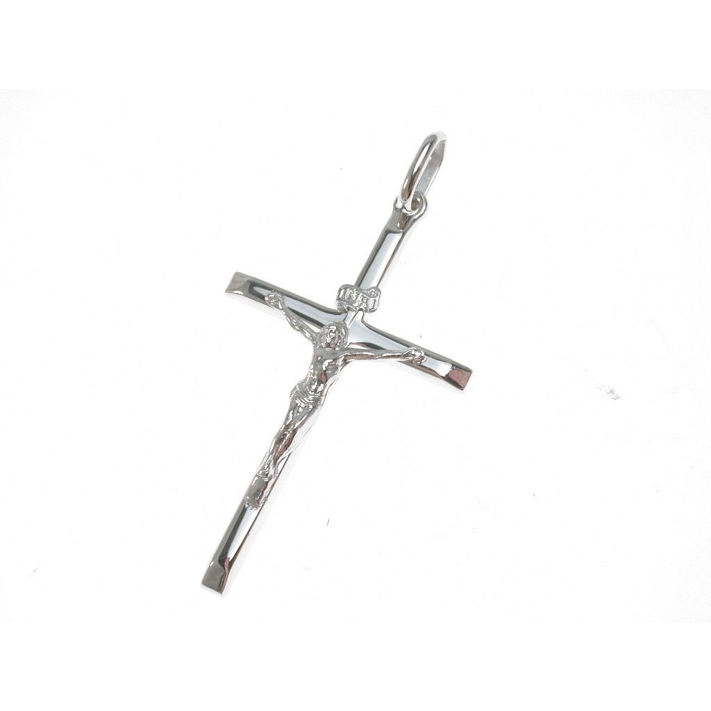 Rectangular Tronchetto Cross in white gold with Christ