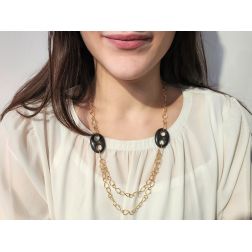 Yellow gold Infinity chain necklace with wooden sailor link
