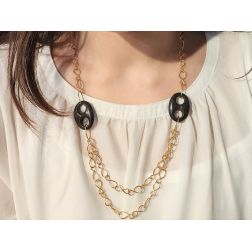 Yellow gold Infinity chain necklace with wooden sailor link