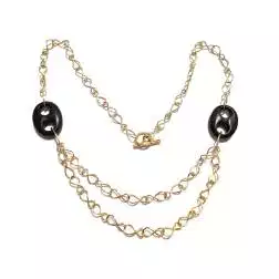 Collana Catena Infinito oro giallo con maglia marinara in legno