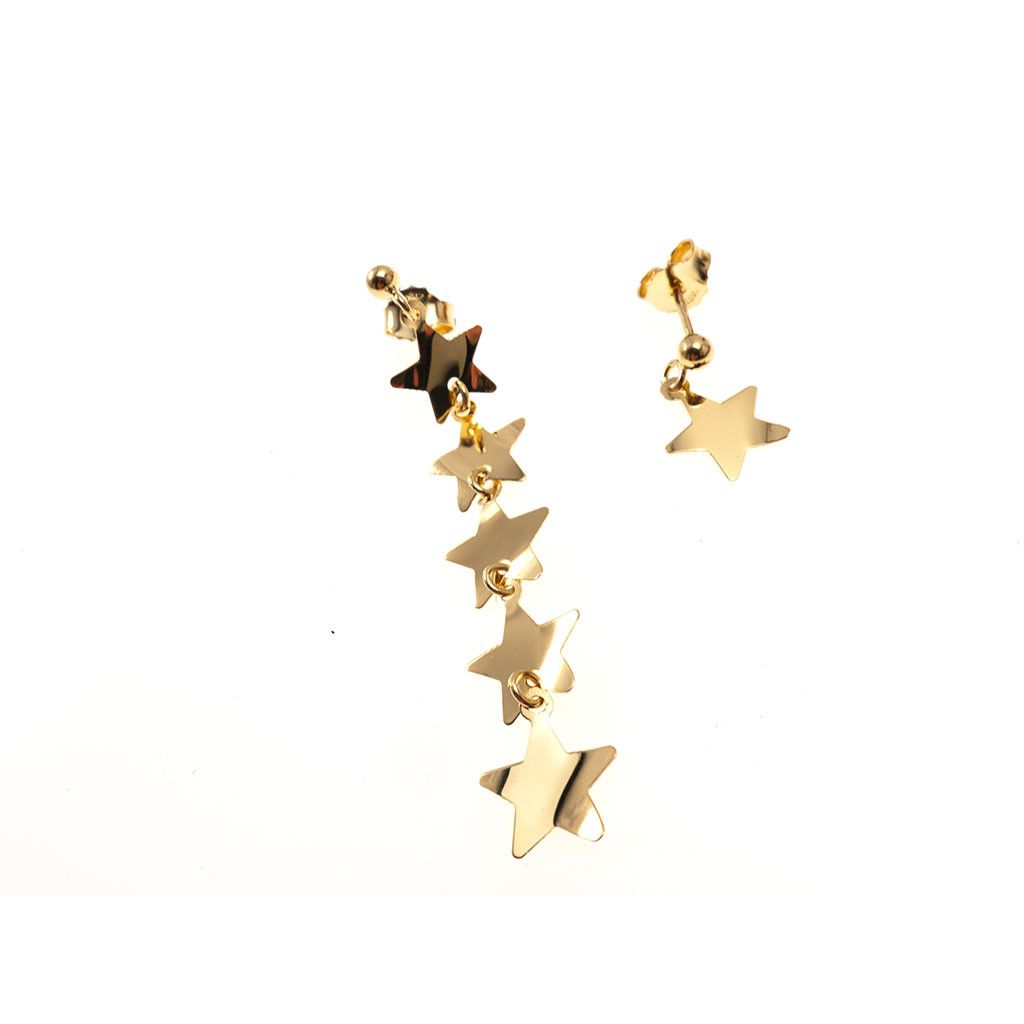5 Star Pendant Earrings 1 Lobe Yellow Gold