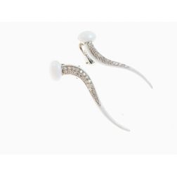 Semicolon Pendant Earrings White Agate and Diamonds