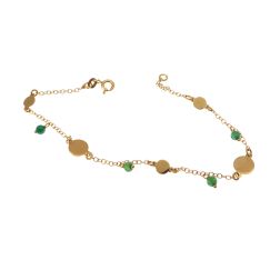 Bracciale con pietre verdi e dischi oro giallo