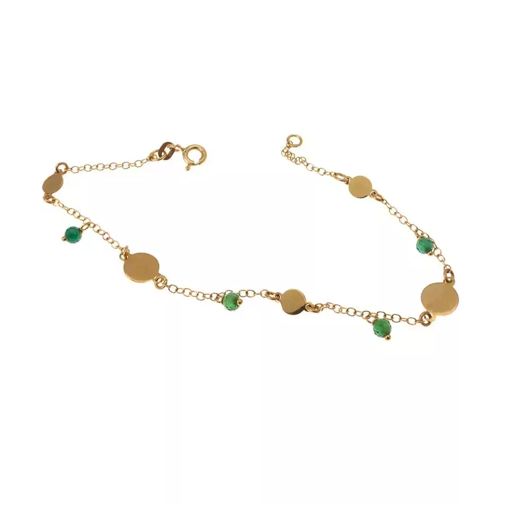 Bracciale con pietre verdi e dischi oro giallo