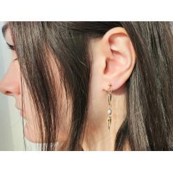 Photo of worn Yellow and White Gold 3 oval Pendant Earrings