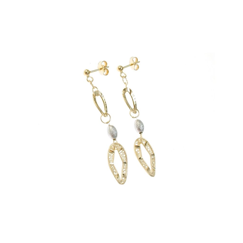 Yellow and White Gold 3 oval Pendant Earrings
