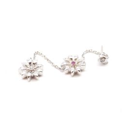 Double Flower Rubies and Diamonds Pendant Earrings