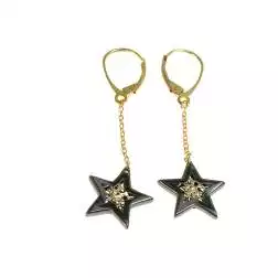 Orecchini Pendenti Stella Brunita con Fantasia Floreale in Oro Giallo