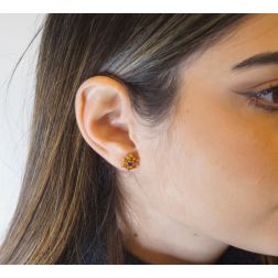 Photo of worn Earrings Flowers Topazes and Amethyst