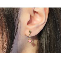 Orecchini Cuore con smalto e pietra rosa