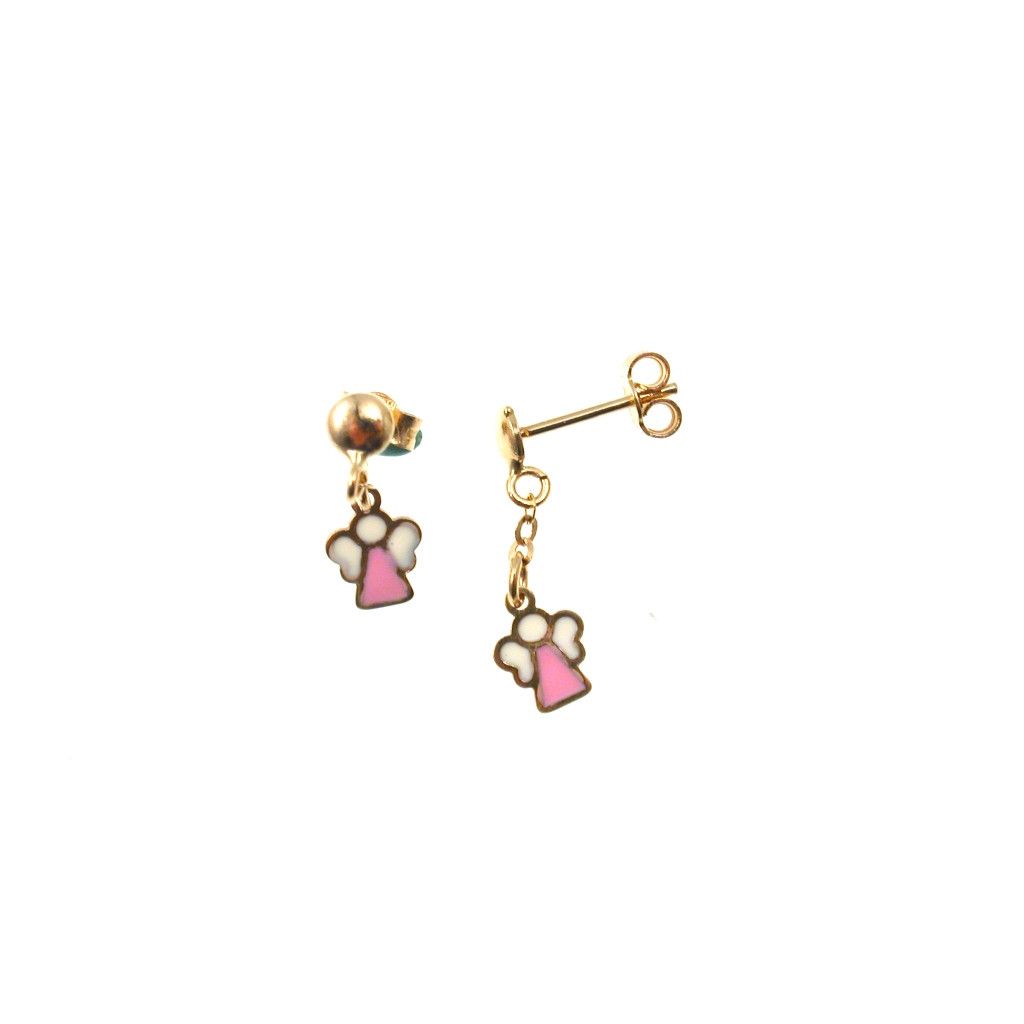 Pink and white enamel little angel earrings