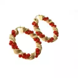 Orecchini con sfere Rosse e Spirale in oro Giallo