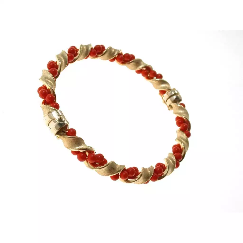 Bracciale con sfere Rosse con Spirale in oro Giallo