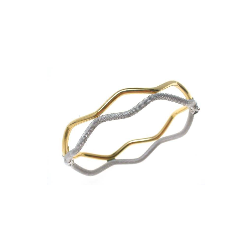 Knurled Rigid Bracelet Two Satin and Polished Threads in Yellow Gold