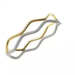 Bracciale Rigido Godronato Due Fili Satinati e Lucidi in Oro Giallo e Bianco