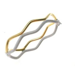 Knurled Rigid Bracelet Two Satin and Polished Threads in Yellow Gold