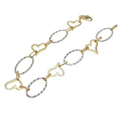 Hearts and Ovals Bracelet in Yellow and White Gold